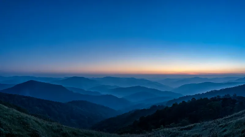 Blue Ridge Mountains at dusk seen from Upstate South Carolina